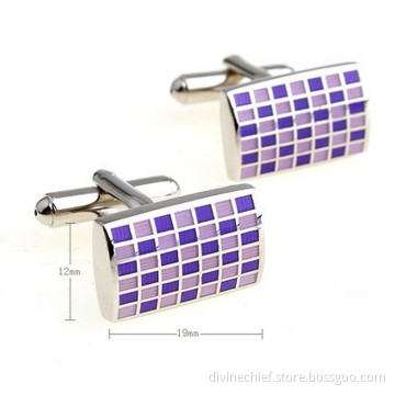 Fashion Custom Square Lattice Enamel Cufflinks For Mens Suit Shirts
